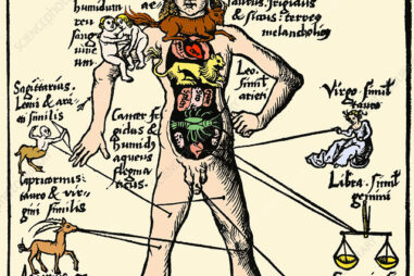 Medical astrology. 16th-century artwork of Zodiac Man, a male body labelled with the twelve signs of the zodiac. This artwork was published in Freiburg in 1503 in the encyclopedia Margarita Philosophica by the German author Gregor Reisch (c.1467-1525). This encyclopedia was very popular, and was one of the standard textbooks of the time. The artwork shows how physicians thought the universe (the Macrocosm) was reflected in the human body (the Microcosm), a central concept in the astrology and natural philosophy of medieval Europe and the Renaissance. The abdominal and thoracic organs are shown by dissection. Increased use of dissections from the late 1400s eventually led to advances in medical science and a decrease in the influence of astrology on medicine.